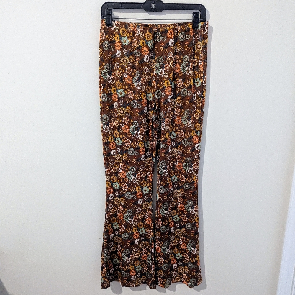 Floral Print Stretch Flare Pants Sz L
